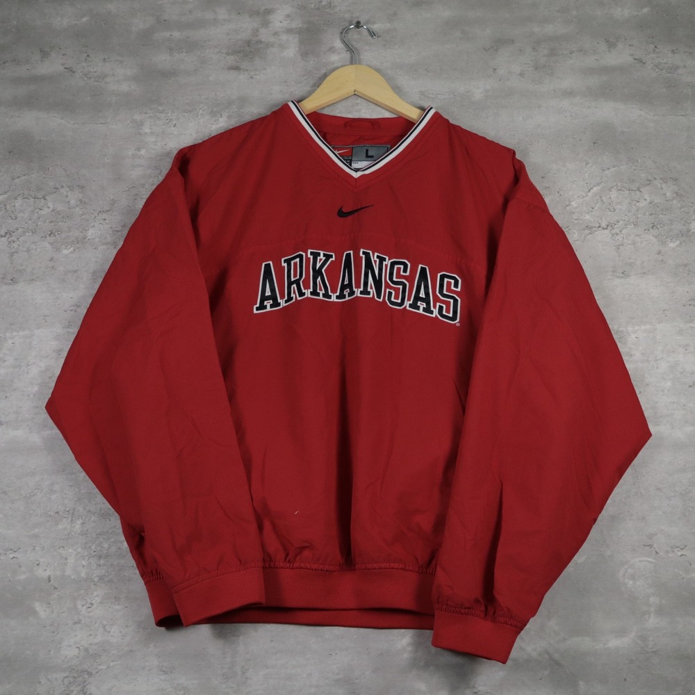Nike Arkansas Razorbacks V-Neck Windbreaker L Red Gameday Pullover